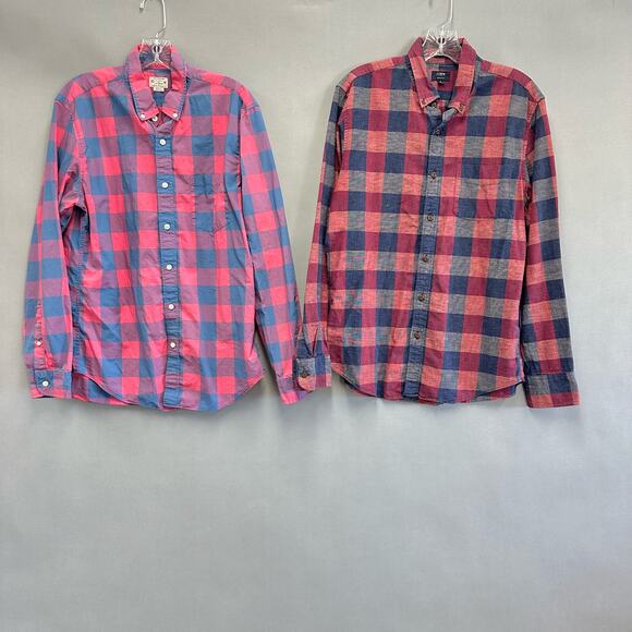 JCrew Mens set of 2 red/blue checkered long sleeve button up shirts size medium - Picture 1 of 14